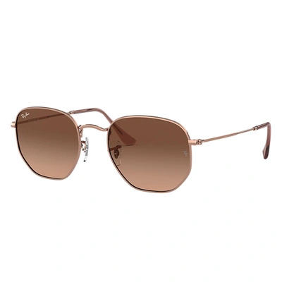 Ray Ban Hexagonal Flat Lenses Sunglasses Bronze-copper Frame Brown Lenses 51-21 In Bronze-kupfer