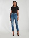 Paige Sarah Destructed High Rise Slim Straight Jeans In Blue