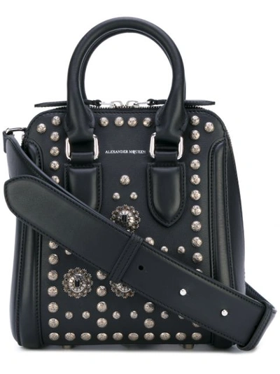 Alexander Mcqueen Small Heroine Embellished Leather Crossbody Bag In Black|metallico