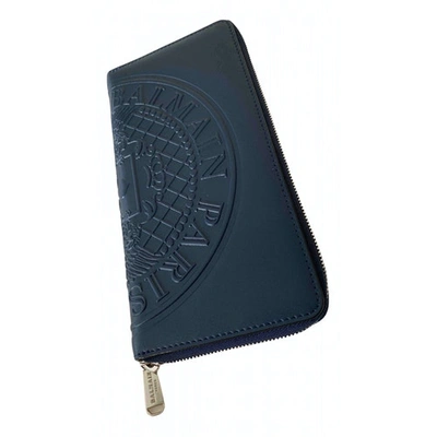 Pre-owned Balmain Leather Wallet In Blue