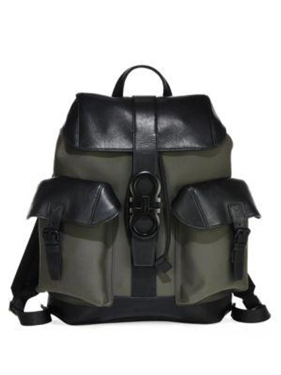 Ferragamo Two-tone Leather Backpack In Fango