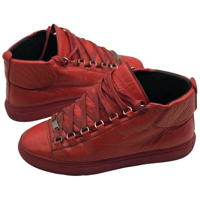 Pre-owned Balenciaga Arena Leather High Trainers In Red