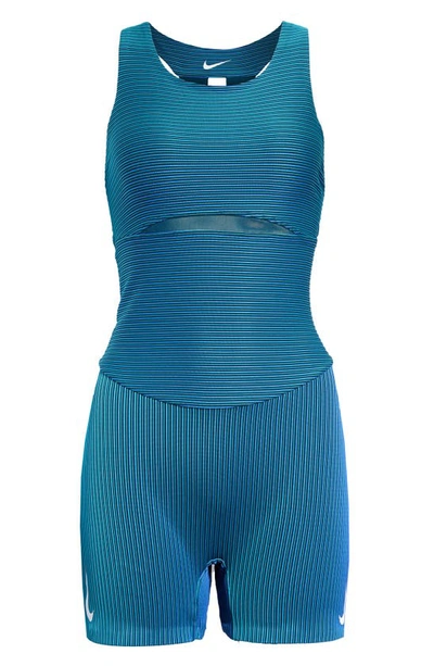 Nike Race Dri-fit One-piece In Midnight Turquoise/ White