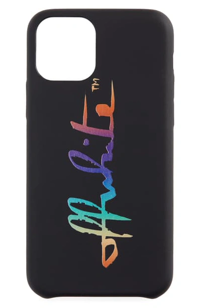Off-white Rainbow Script Logo Iphone 11 Pro & 11 Pro Max Case In Black Multicolor