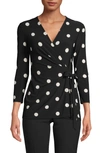 Anne Klein Dot Faux Wrap Top In Black