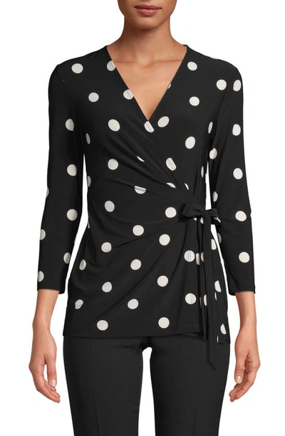 Anne Klein Dot Faux Wrap Top In Anne Black/ Anne White