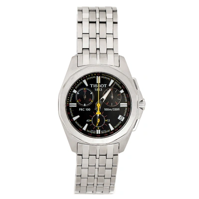 Pre-owned Tissot Black Stainless Steel Prc100 Men's Wristwatch 39 Mm In Silver