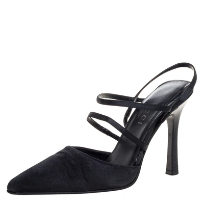 Pre-owned Gucci Black Satin Strappy Pointed Toe Sandals Size 35.5