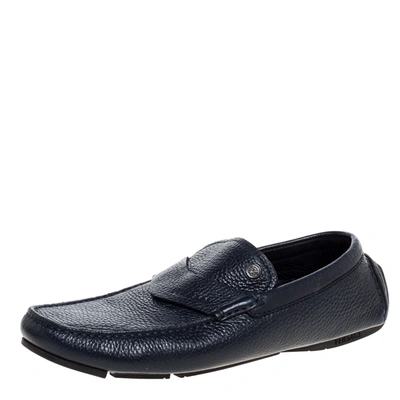 Pre-owned Versace Navy Blue Leather Slip On Loafers Size 40
