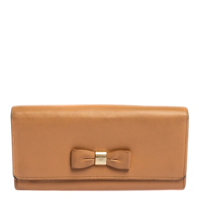Pre-owned Mulberry Beige Leather Bow Continental Wallet