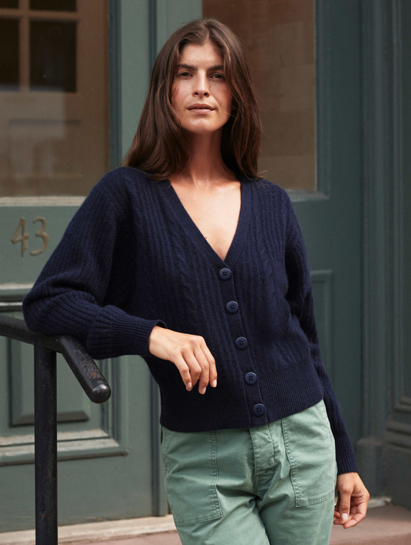 navy blue v neck cardigan womens