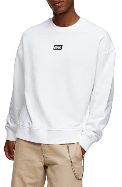 Topman Berlin Patch Oversize Crewneck Sweatshirt In White