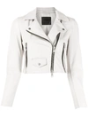 Allsaints Elora Shrunken Leather Biker Jacket In Off White