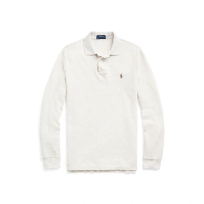 Polo Ralph Lauren White Long Sleeve Cotton Polo In Black Marl Heather/white