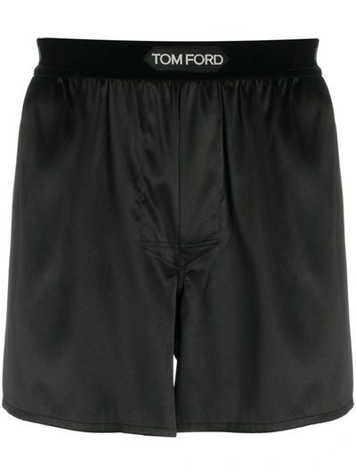 Tom Ford Men's Silk Jacquard Logo Boxers In Black