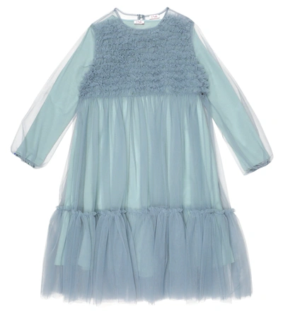 Il Gufo Kids' Tulle And Stretch-cotton Jersey Dress In Blue