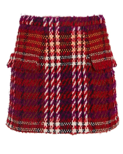 Ronny Kobo Quinn Bouclé Mini Skirt In Red/black