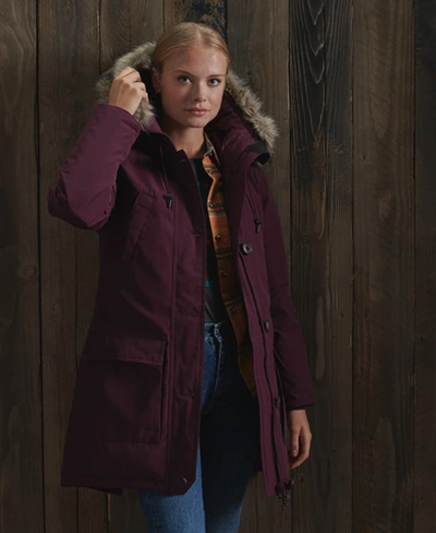 Superdry Women's Hooded Faux Fur Down Parka Coat Purple