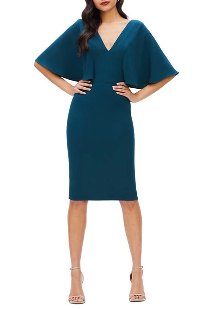 Dress The Population Louisa Butterfly Sleeve Cocktail Dress In Peacock Blue