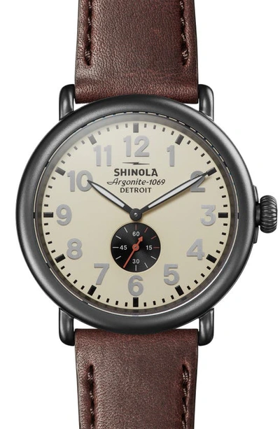 Shinola 'the Runwell' Leather Strap Watch, 47mm In Brown/ Cream/ Gunmetal