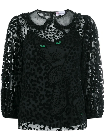 Red Valentino Sheer Leopard-print Blouse In Black