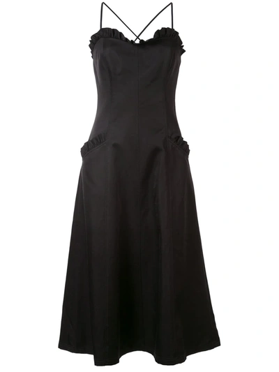 Rebecca Vallance Winona Black Satin Midi Dress