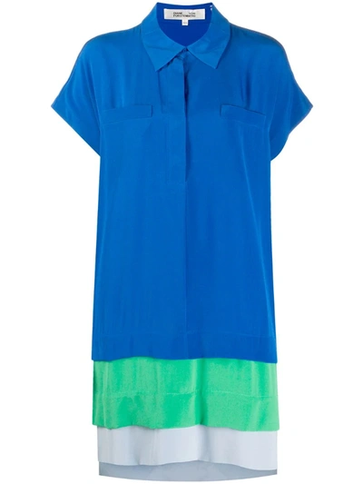 Diane Von Furstenberg Hatsu Tiered Color-block Silk Crepe De Chine Mini Shirt Dress In Blue
