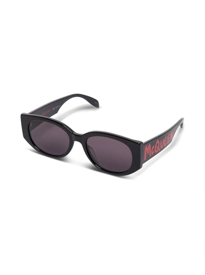 Alexander Mcqueen Black Acetate Sunglasses With Logo Print