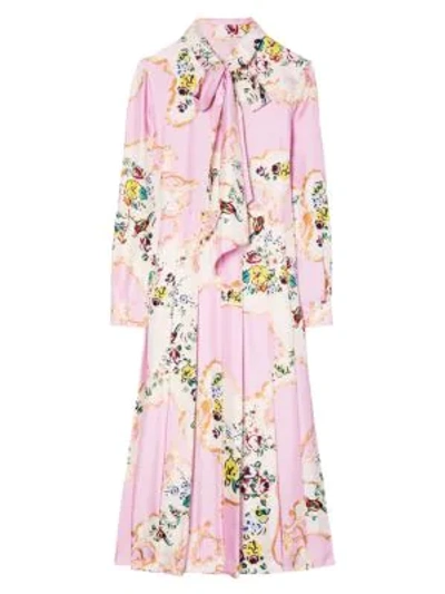 Tory Burch Women's Floral Bow Silk Midi Dress In Pink Porcelain Floral |  ModeSens