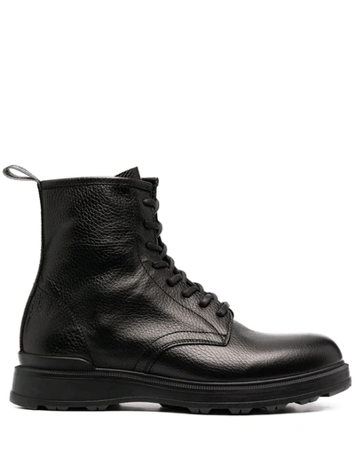 Woolrich Zipped Leather Combat Boots In Black