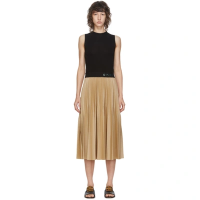 Givenchy Black & Beige Pleated Mid-length Dress In Black,beige