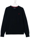 Ralph Lauren Teen Logo Embroidered Crew Neck Jumper In Blue