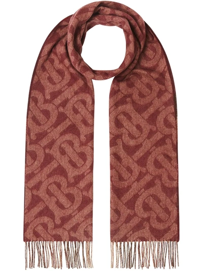 Burberry Cashmere Check And Monogram Scarf In Burgundy