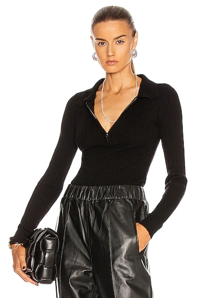 Aya Muse Ribbed Cashmere Collared Bodysuit In Black