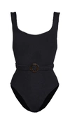 Hunza G Solitaire Belted Ribbed-jersey Swimsuit In Black