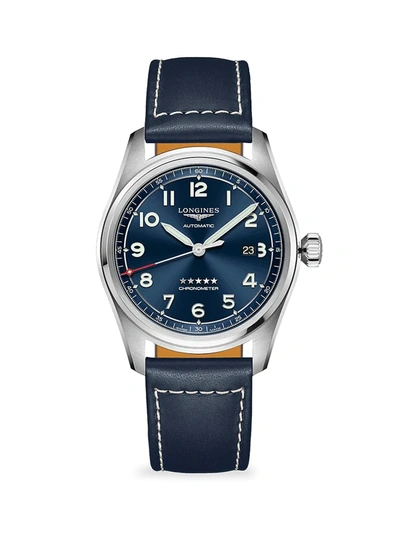 Longines Spirit Automatic Leather Strap Watch, 42mm In Blue