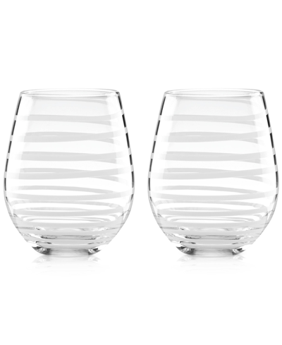 Kate Spade 2-piece Charlotte Street Stemless White Wine Glasses Set In White Spiral