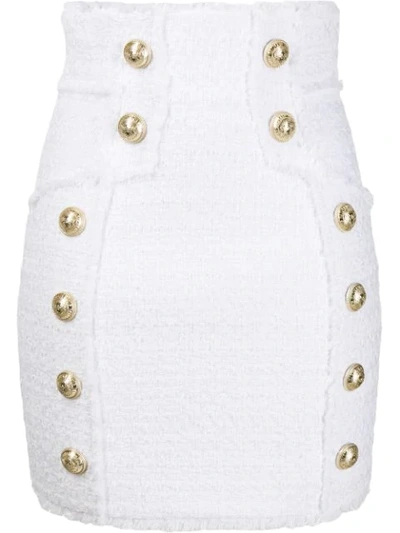 Balmain Button Detailed Mini Skirt In White