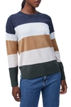 French Connection Striped Crew Neck Sweater In Camel/laur