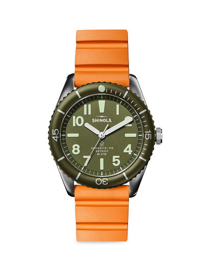 Shinola The Duck 2-piece Stainless Steel Diving Watch Interchangeable Strap Gift Set In Orange Green