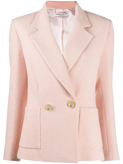 Alessandra Rich Virgin Wool Double-breasted Blazer In Pink,beige