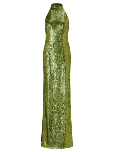 Galvan Olive Green Sequin Oceana Gown