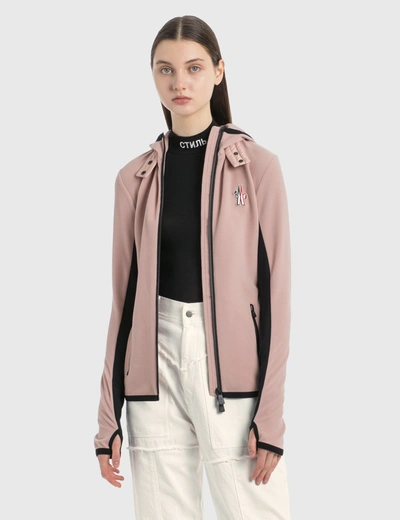 Moncler Zip Fitted Fleece Jacket In Pink