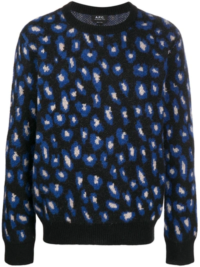 Apc Blue Leopard Print 'nans' Sweater