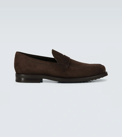Tod's Suede Penny Loafers In Brown