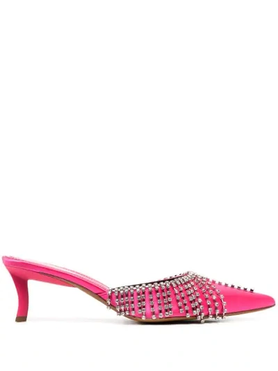 Area Pointed Crystal-embellished Mules In Fuchsia
