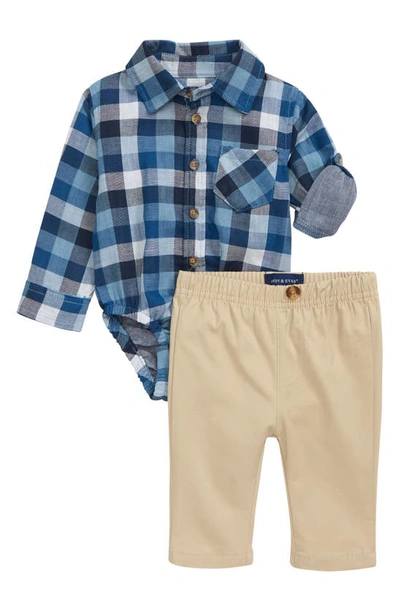 Andy & Evan Babies' Plaid Bodysuit & Pants Set In Blue And White Plaid