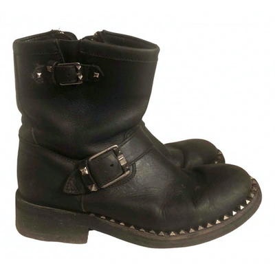 Pre-owned Ash Leather Biker Boots In Black