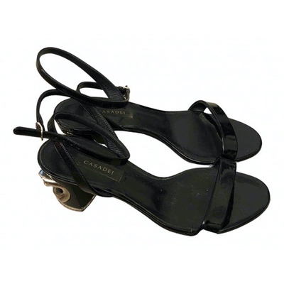 Pre-owned Casadei Patent Leather Sandals In Black