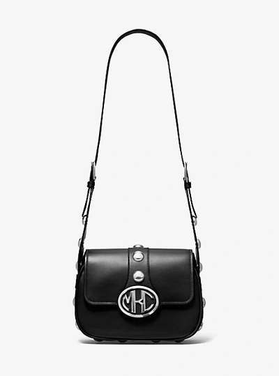 Michael Kors Monogramme Small Studded Leather Shoulder Bag In Black